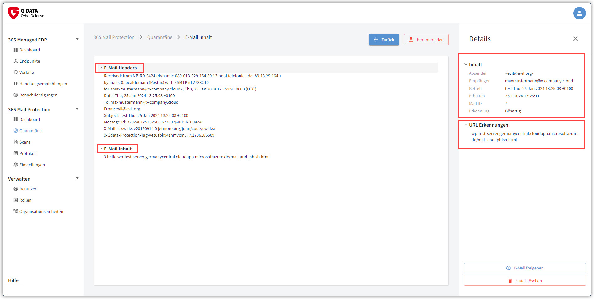 G DATA 365 | Mail Protection Quarantaene