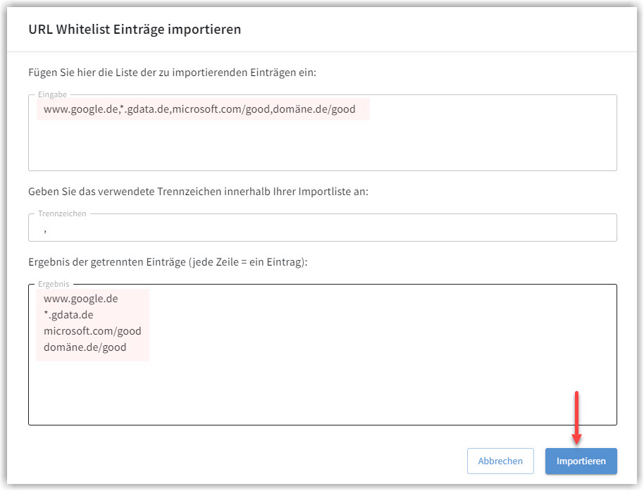 G DATA 365 | Mail Protection Import gesicherte Einstellungen